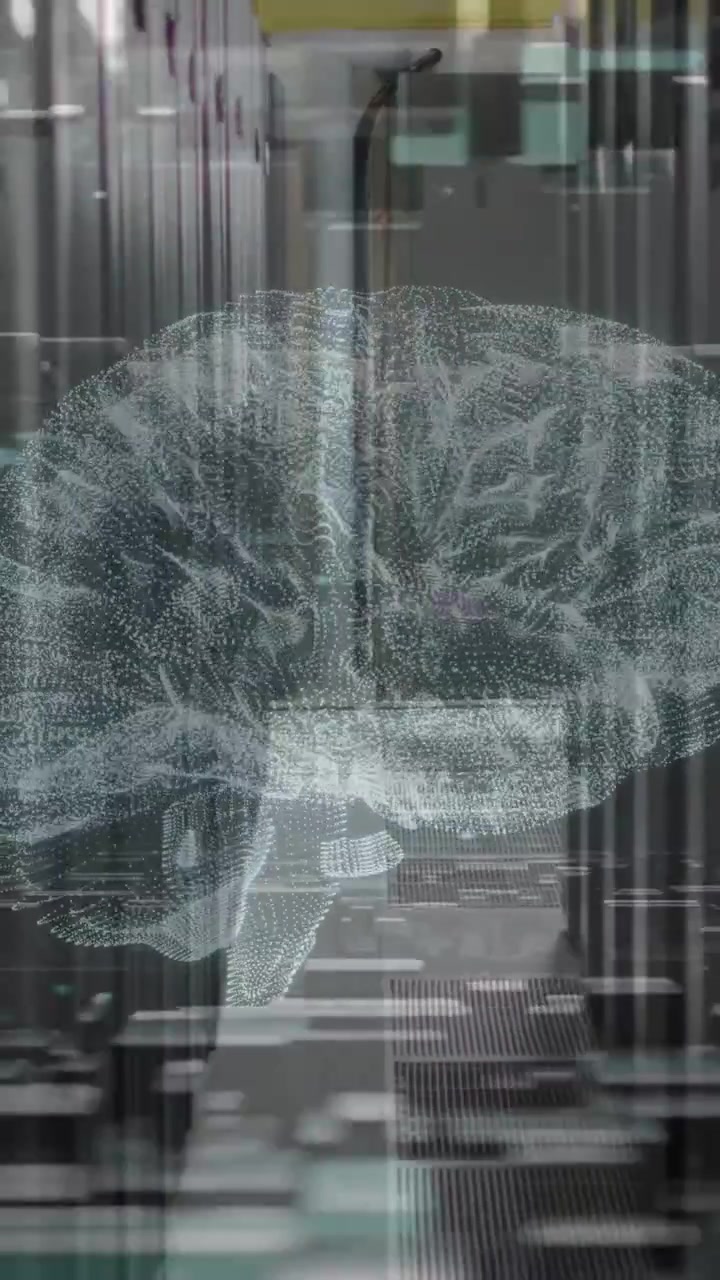 Animation of brain with connections over computer server