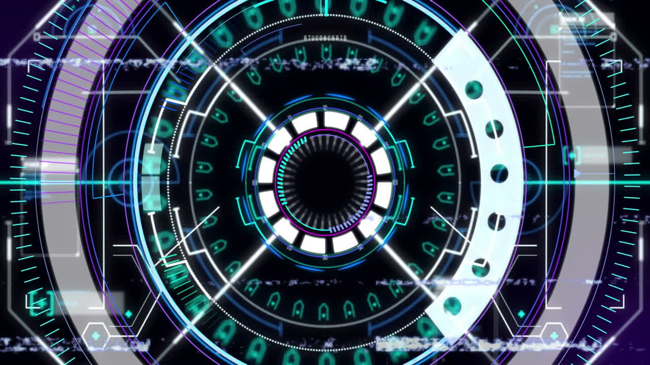 Rotating circular patterns and glowing blue elements in futuristic animation design