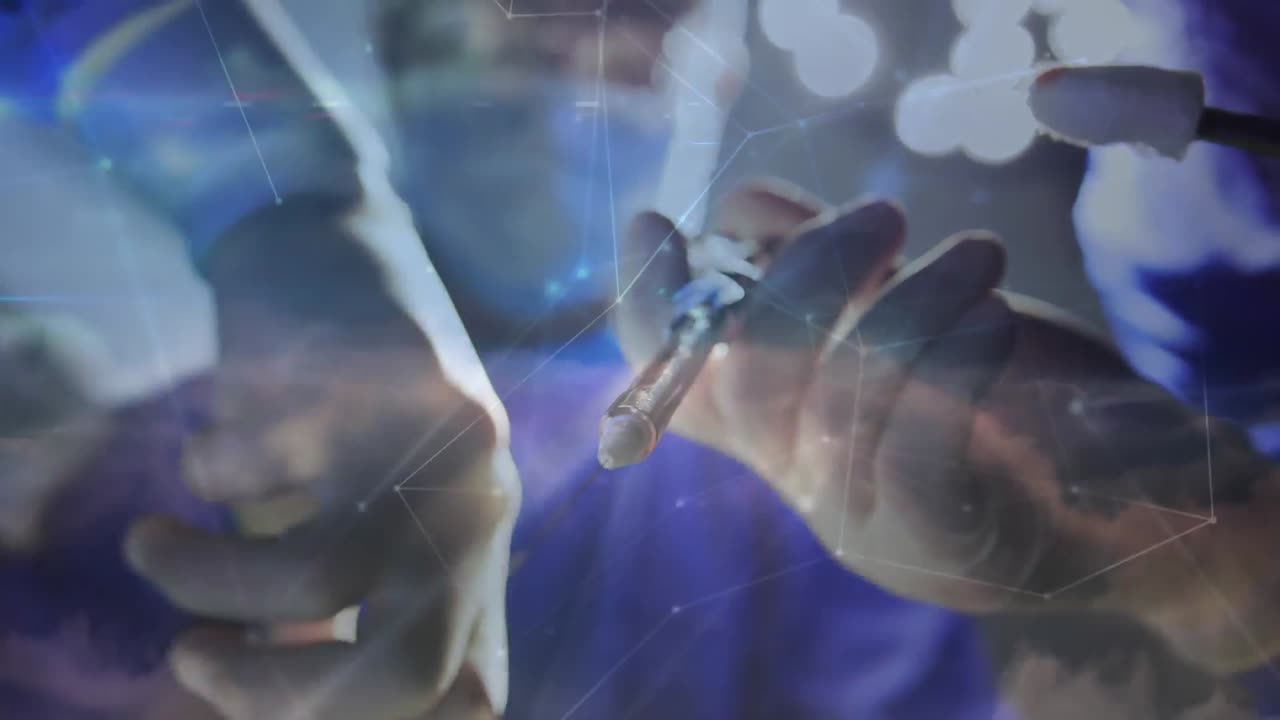 수술실의 외과 의사들 간의 연결 네트워크의 애니메이션