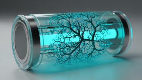 a stunning visual representation of nature's intricacies: exploring the luminous tree-like structure encased in a transparent cylinder