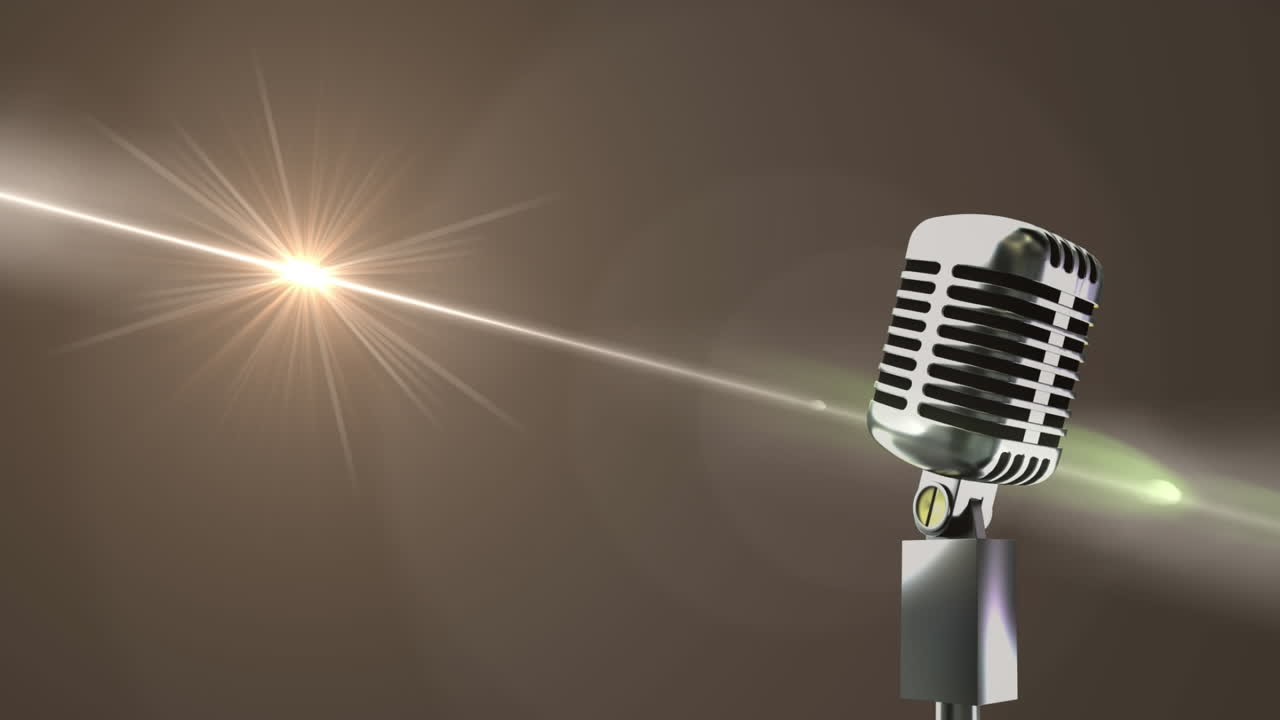 animación de un micrófono antiguo sobre un fondo marrón