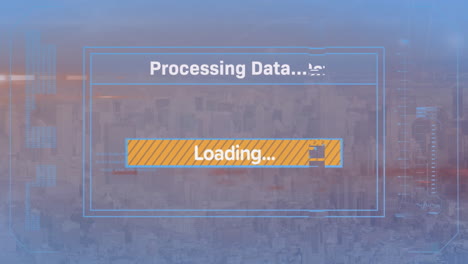 Animación-Del-Procesamiento-De-Datos-Financieros-Y-Texto-Sobre-El-Paisaje-Urbano