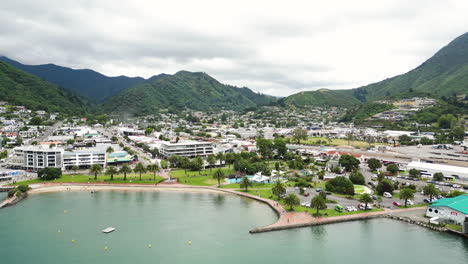 aerial view of picton town and memorial park in marlborough, south island, new zealand