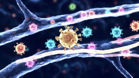 this clip examines intricate virus structures interacting with cellular components, highlighting their complexities. the vibrant visuals illustrate different viral forms and their movement.