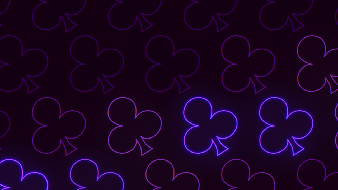 ⁇ 스 네온 보라색 클럽 카드 패턴은 검은색 그라디엔트에서 행으로