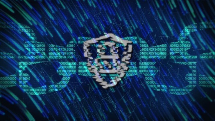 Security padlock icon and security chain against light trails