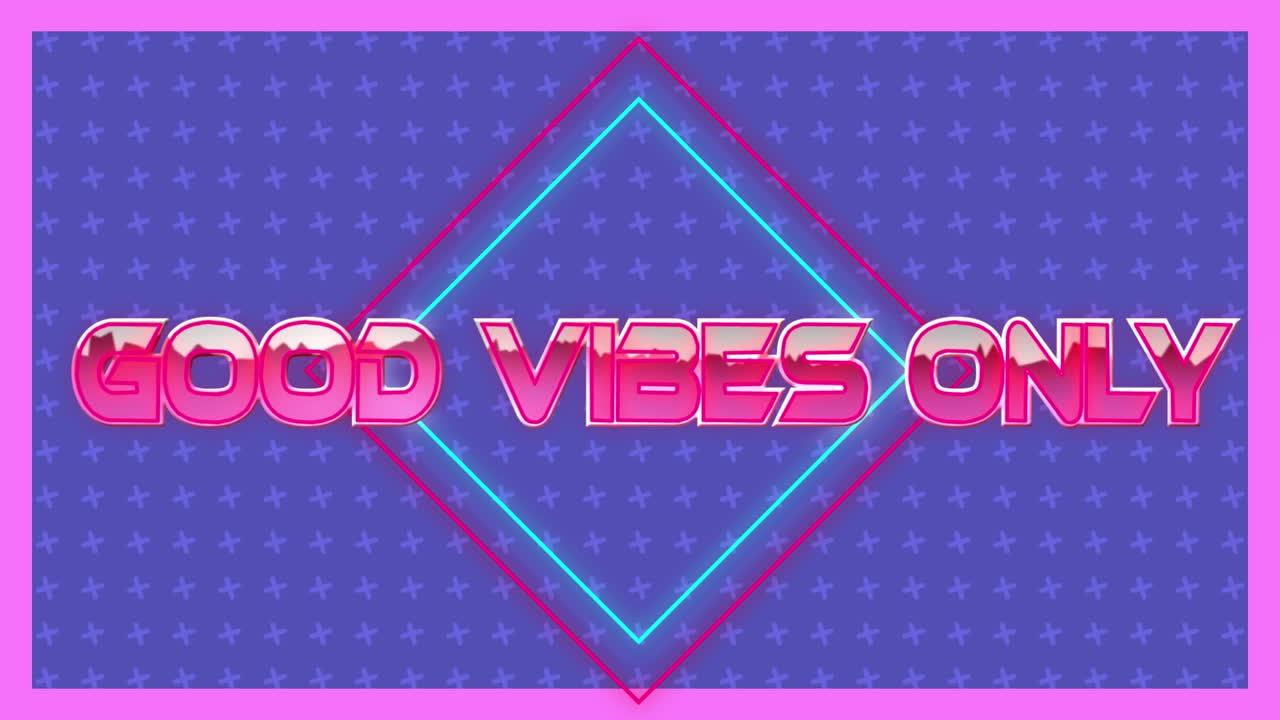 Animazione del testo 'Good Vibes Only' su croci su sfondo blu