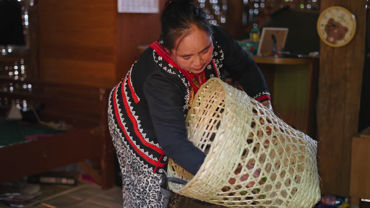 Woman with traditional clothing indoors
