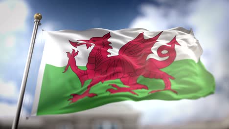 wales flag waving slow motion 3d rendering blue sky background - seamless loop 4k