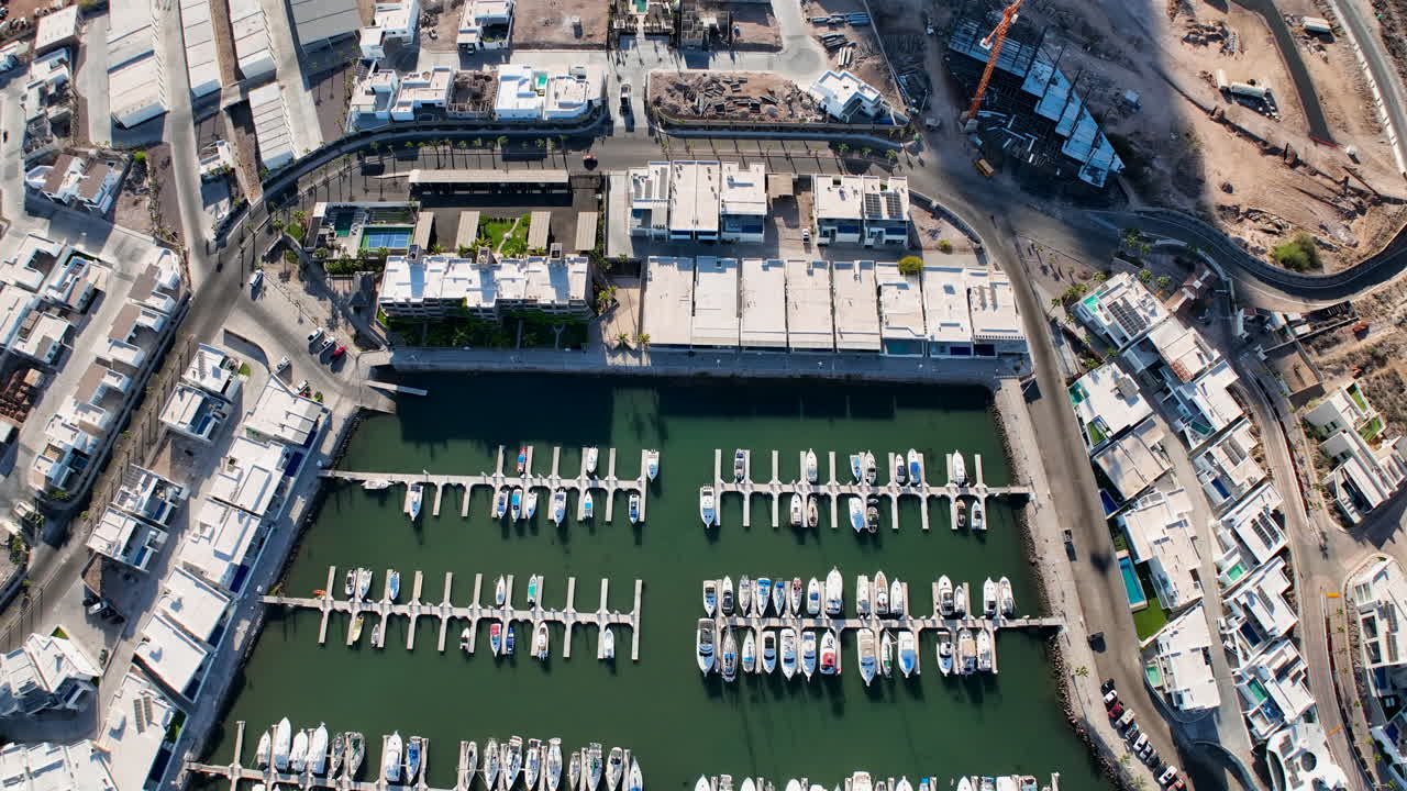 aerial shot of a marina