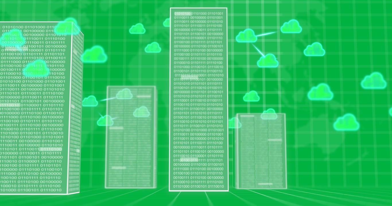 Animation of bars with data processing over cloud icons on transparent background