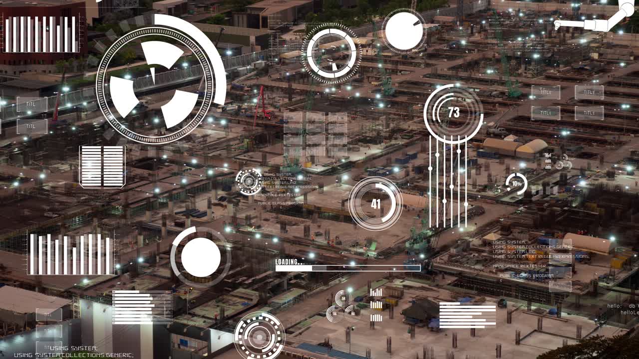 Construction technology concept with alteration graphic over construction site