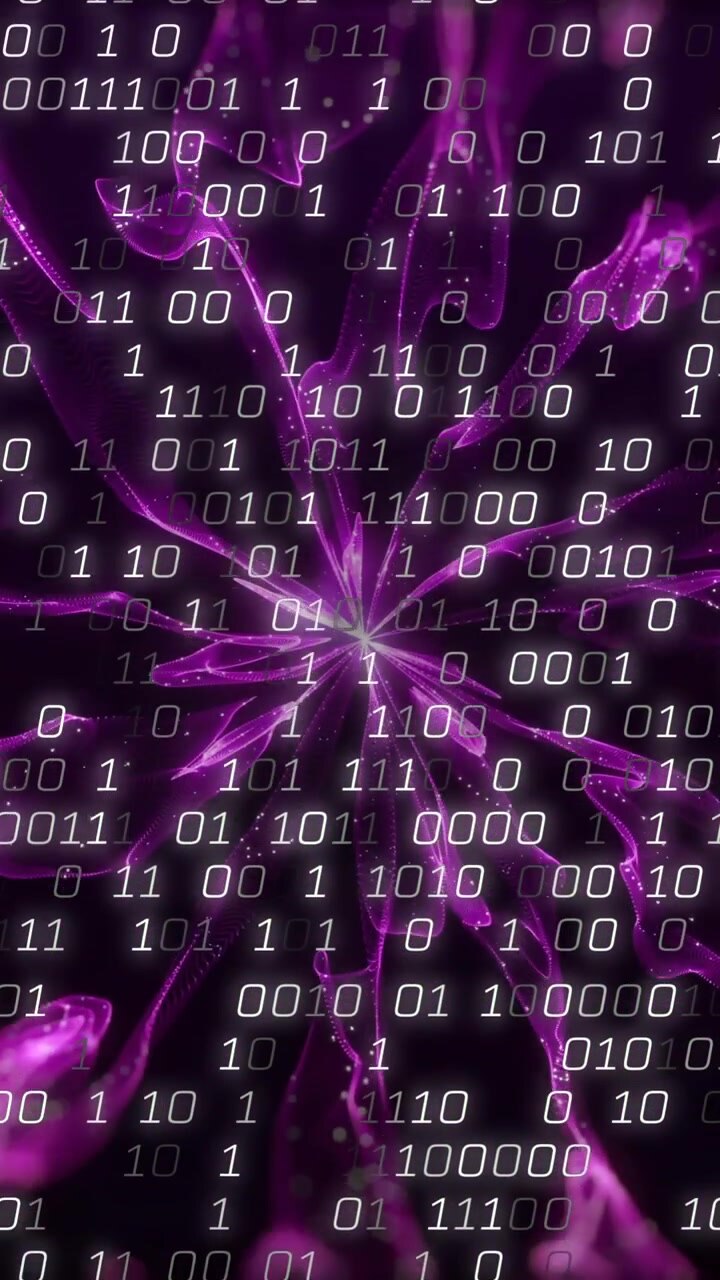 Binary code over abstract purple fractal animation
