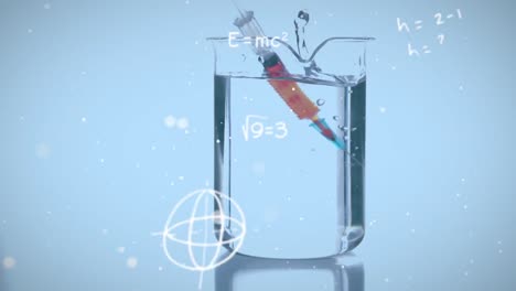 animación de ecuaciones matemáticas sobre el vaso y la vacuna.