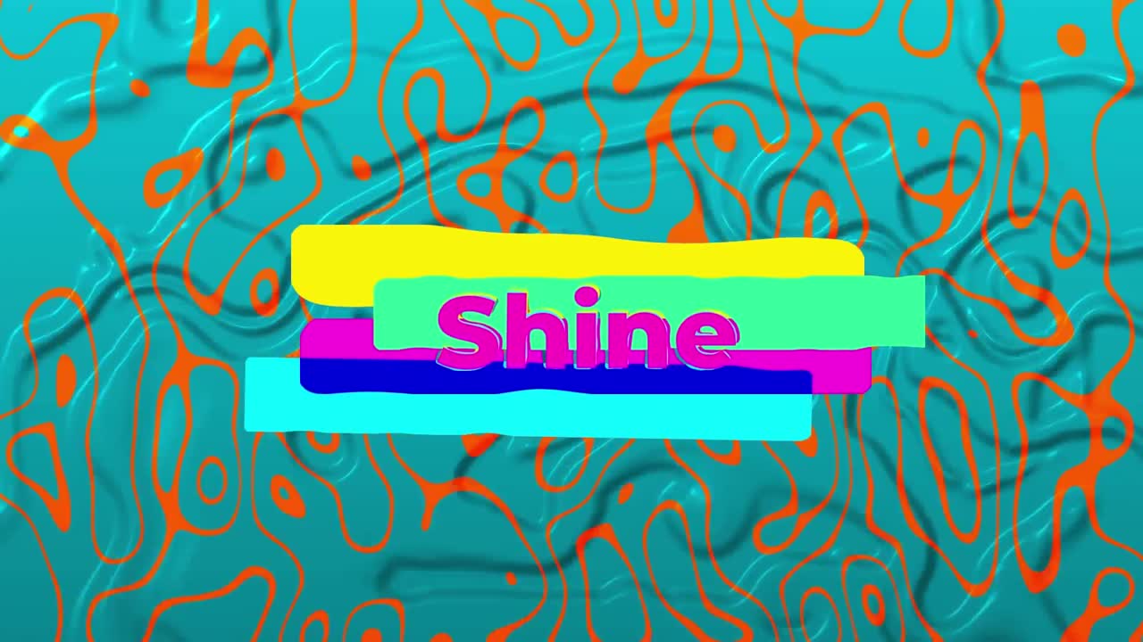 오렌지색 모양의 빛나는 텍스트의 애니메이션 액체 파란색 배경