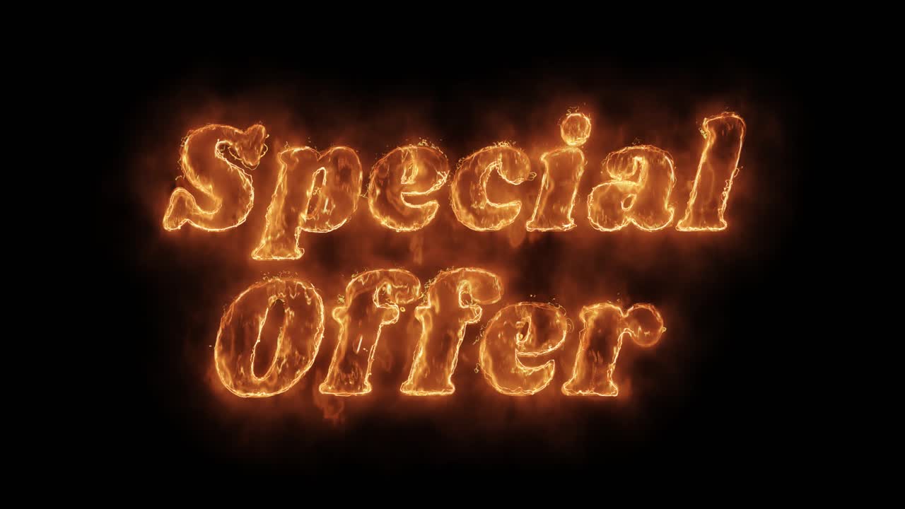 Special offer word hot animated burning realistic fire flame and smoke seamlessly loop animation on