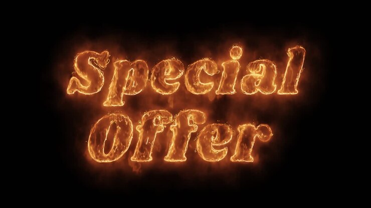 Special offer word hot animated burning realistic fire flame and smoke seamlessly loop animation on