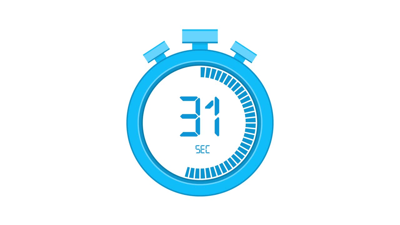 The 60 second, stopwatch icon. Stopwatch icon in flat style, timer on on color background. Motion graphics.
