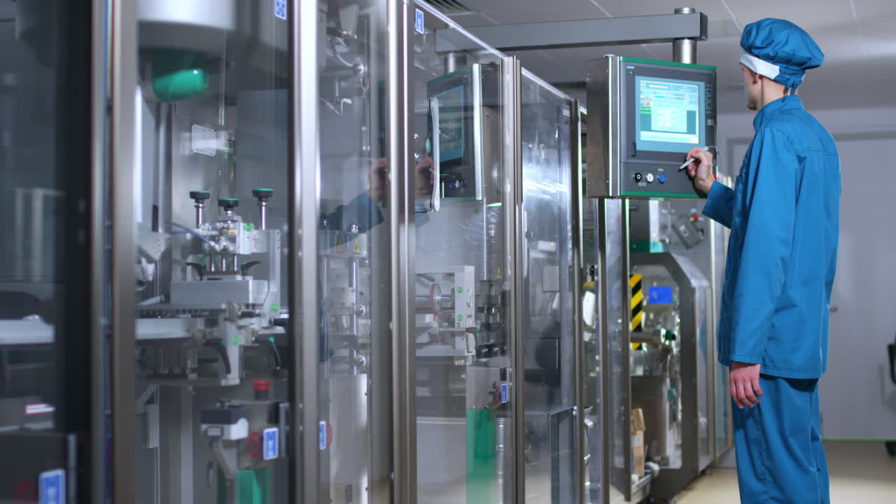 공장 직원 프로그램 터치 스크린 디스플레이. 엔지니어 제어 제조