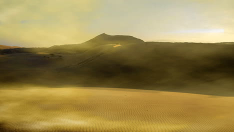 Desert-during-a-sandstorm-and-so-hot-it's-blurry-in-the-desert,-background-with-orange-color