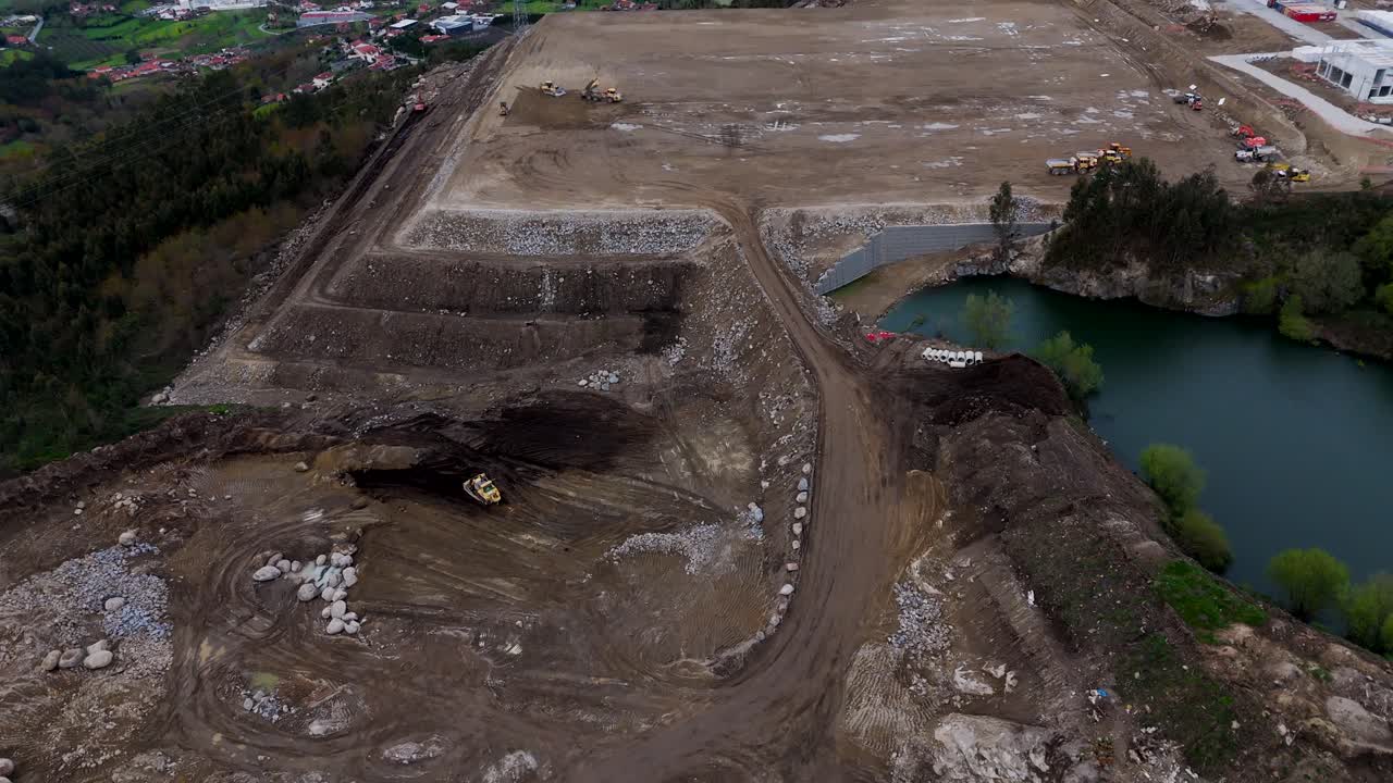 Aerial - excavation site near turquoise water in Revinhade Felgueiras Portugal