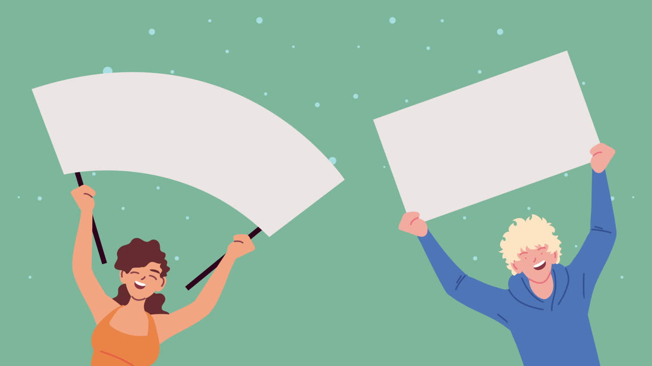 빈 시위 표지판 을 들고 있는 사람 들