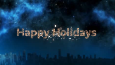 happy holidays written over fireworks