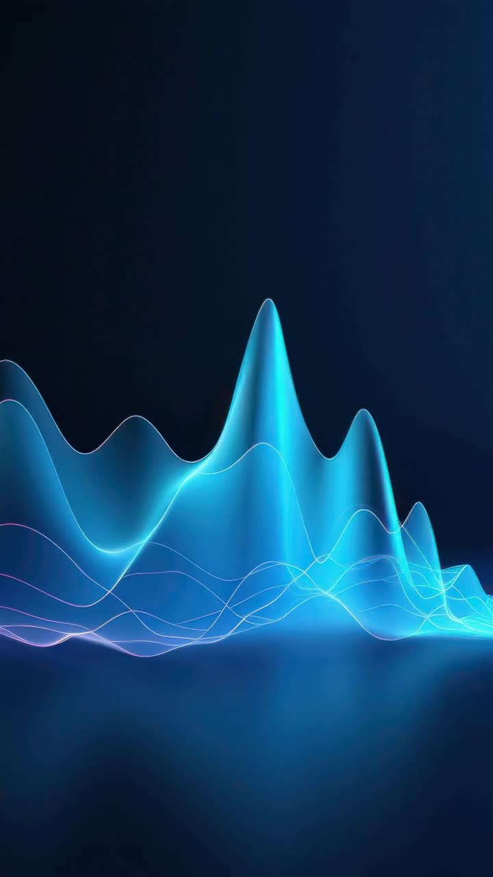 Dynamic abstract video concept with glowing blue waveforms on a dark background