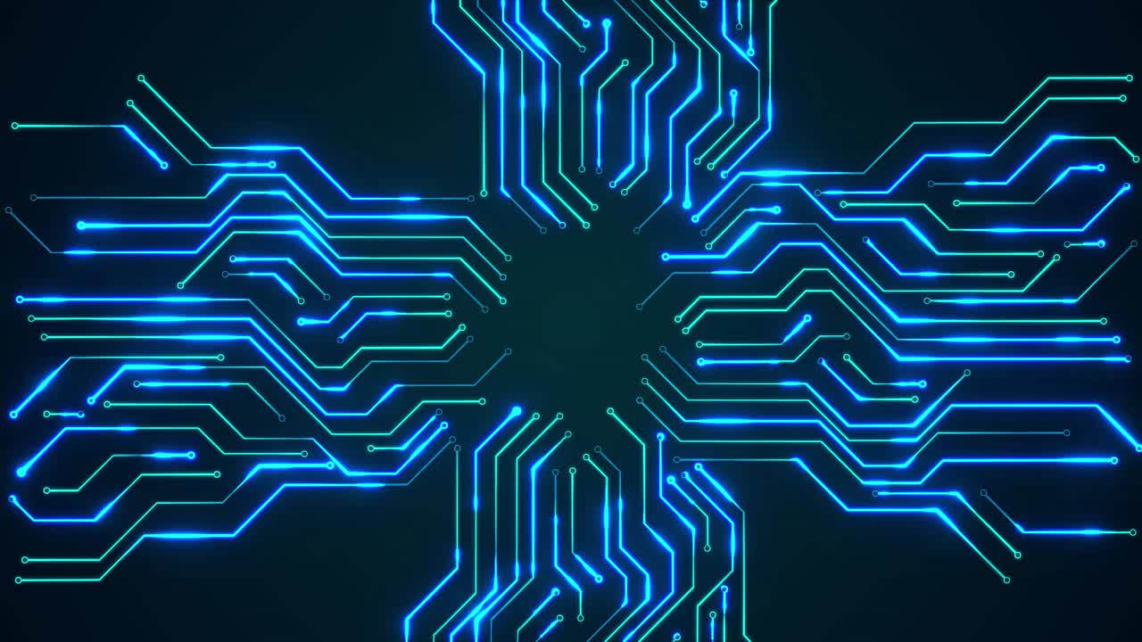 Cpu central processor unit chipset on the printed circuit board data flow loop background animation