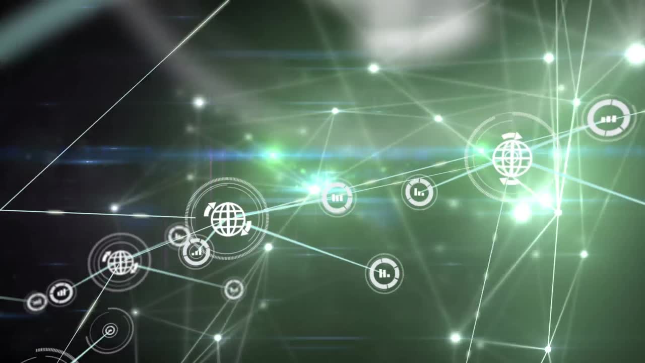 animación de redes de conexiones con iconos sobre fondo negro