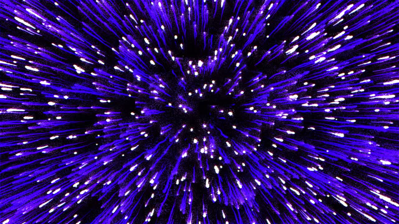 Purple energy lights fireworks moving in black background. 3d animation