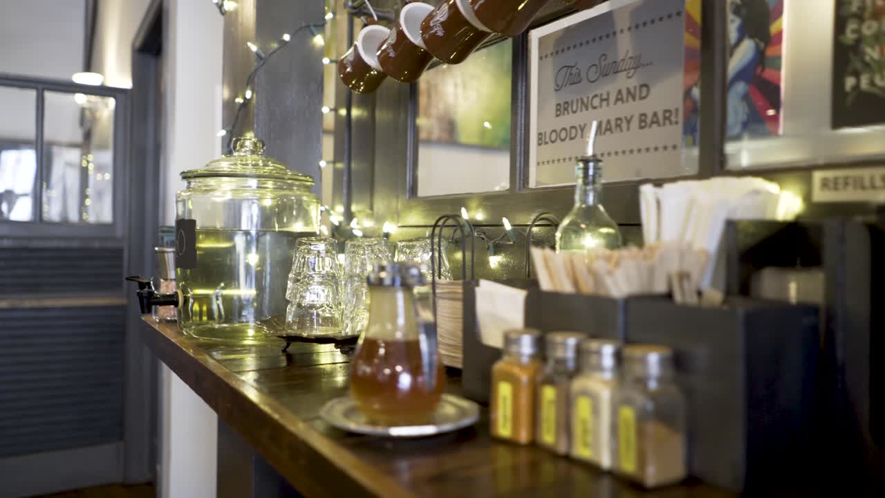 Images of indoor bar and dining area setups