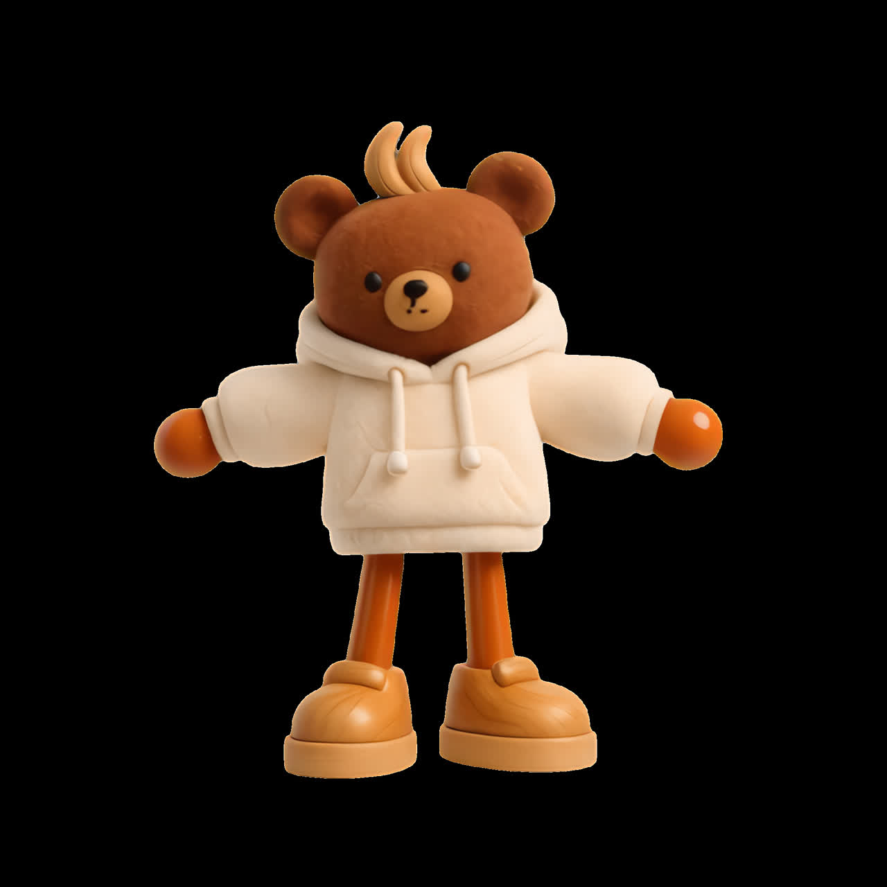 Cute bear toy in hoodie animation isolated asset, transparent 4K video, alpha channel, ProRes 4444