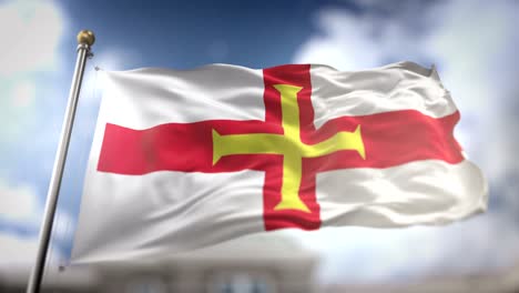 la bandera de guernsey ondeando en cámara lenta 3d con fondo de cielo azul - bucle sin costuras 4k