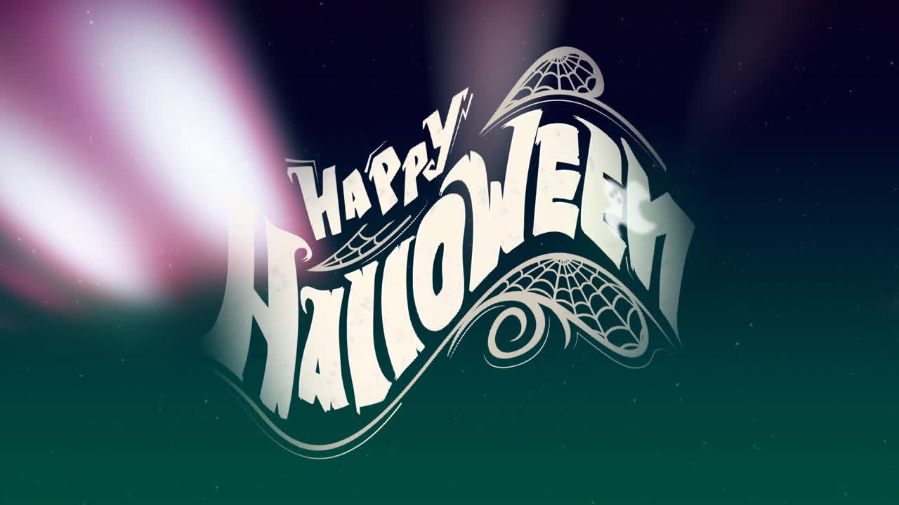 Animation of happy halloween text over light shades