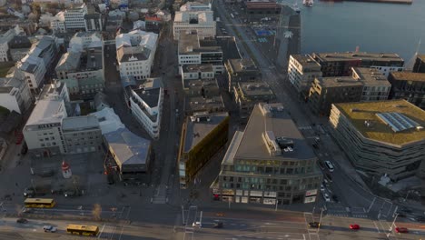 modern buildings in capital city centre of iceland, aerial