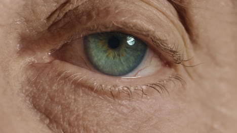 close up blue eye opening old woman blinking macro aging beauty optometry concept