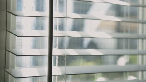 open blinds at home against sunny summer morning