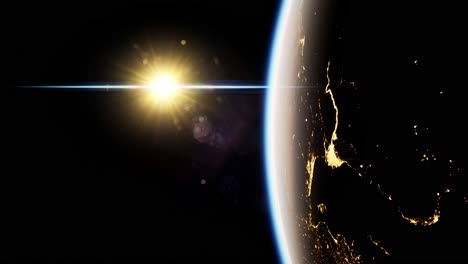 el espacio, el sol y el planeta tierra por la noche