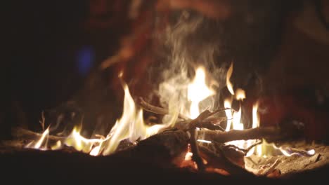 bonfire at night during the ecstatic festival in hare krishna valley, victoria, australia - close up