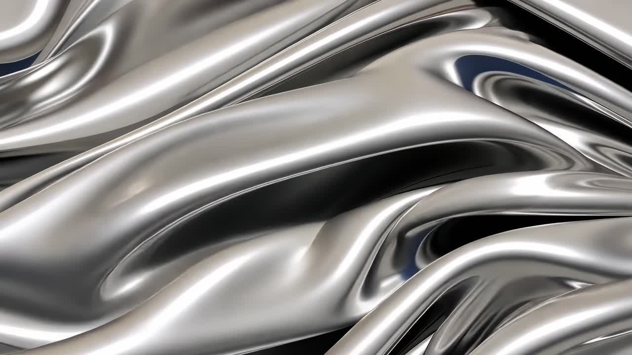 Abstract video concept with smooth, flowing metallic waves