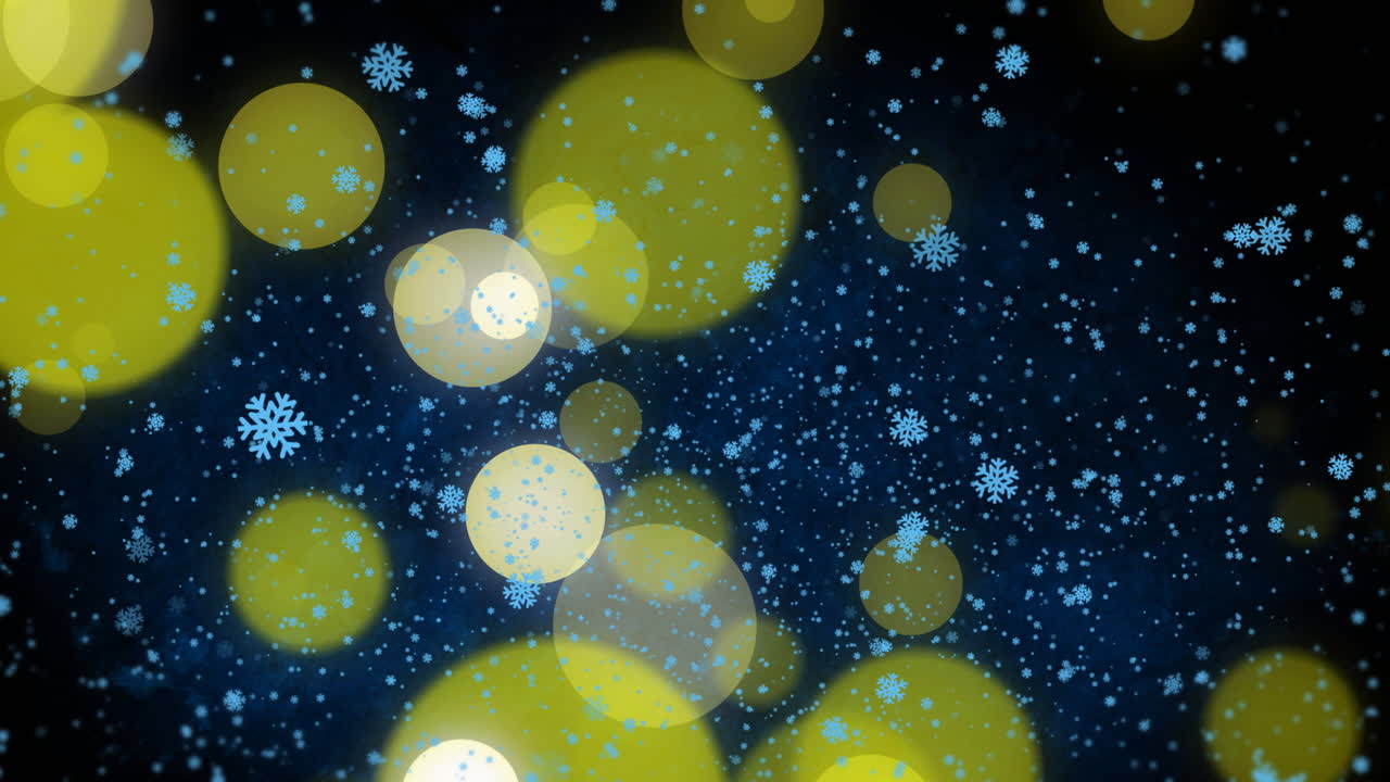 animación de nieve cayendo y luces de punto en fondo azul oscuro