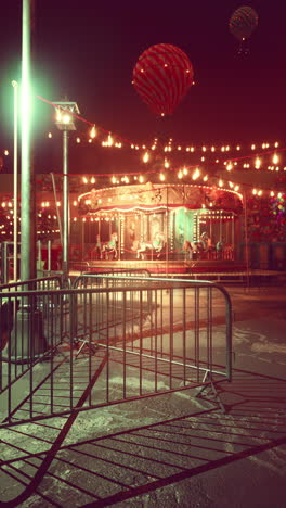 abandoned night carousel at a vintage amusement park