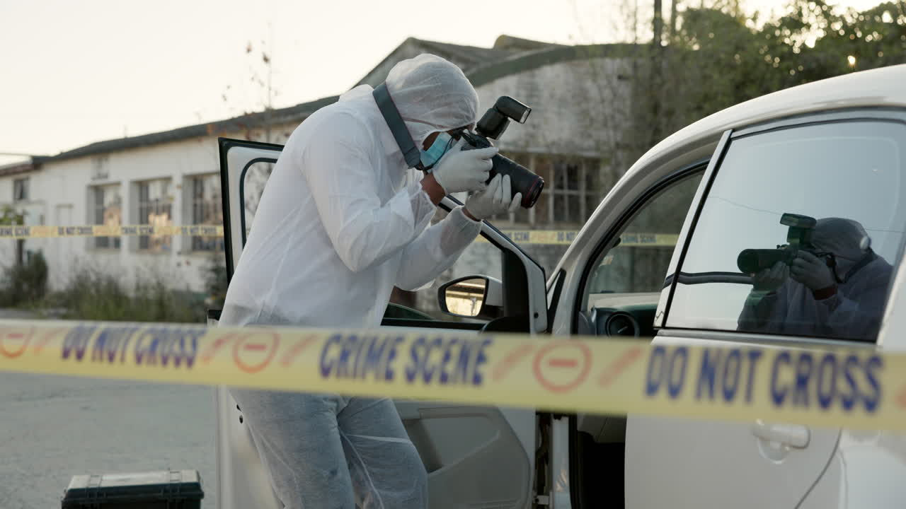 Forensic photographer documenting crime scene