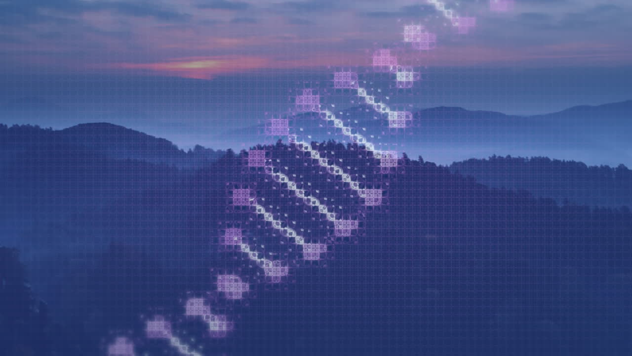 dna 가닥의 애니메이션과 풍경에 대한 데이터 처리