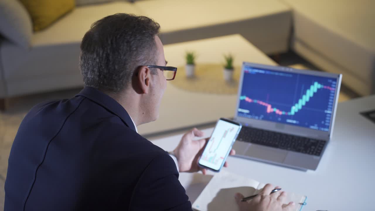 The Happy and Cute stock trader wins and his stock rises in value.