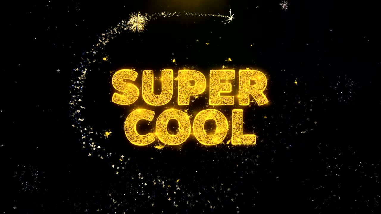 texto súper genial en la exhibición de fuegos artificiales de partículas de oro.