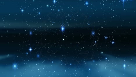 animación de la red de conexiones y estrellas en el cielo nocturno