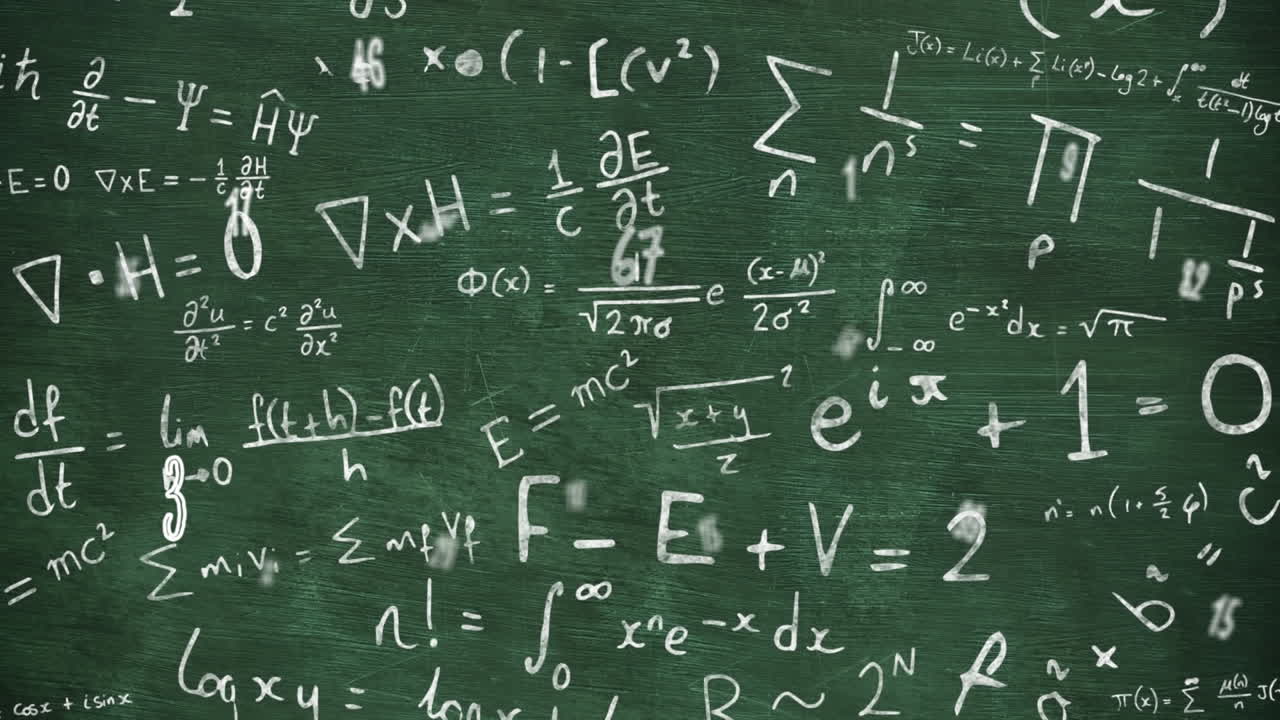 animación de fórmulas matemáticas en movimiento sobre un fondo oscuro