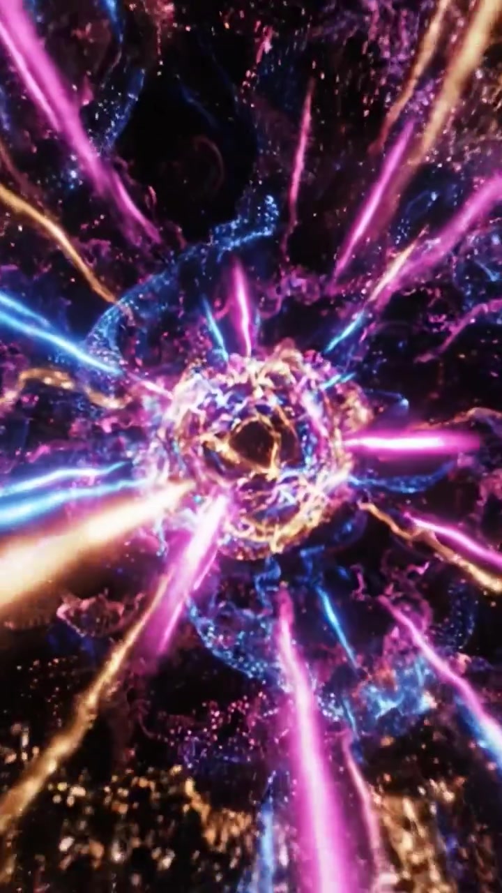 Un impresionante viaje visual de la oscuridad a la luz: La transformación de energía y color en una animación de partículas dinámica.